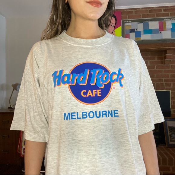 Vintage 90s Melbourne Australia Neon Hard Rock Cafe Musc Band Tee Oversi… - Picture 1 of 9